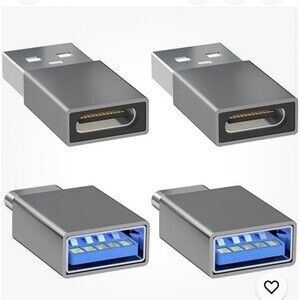 USB to USB C Adapter 4-Pack, Type A & C Converters for iPhone, Laptops FREE SHIP